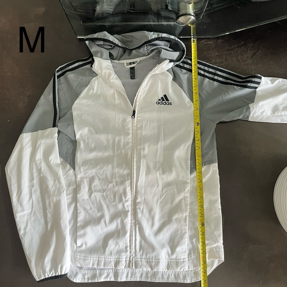 Adidas White and Gray Hooded Jacket